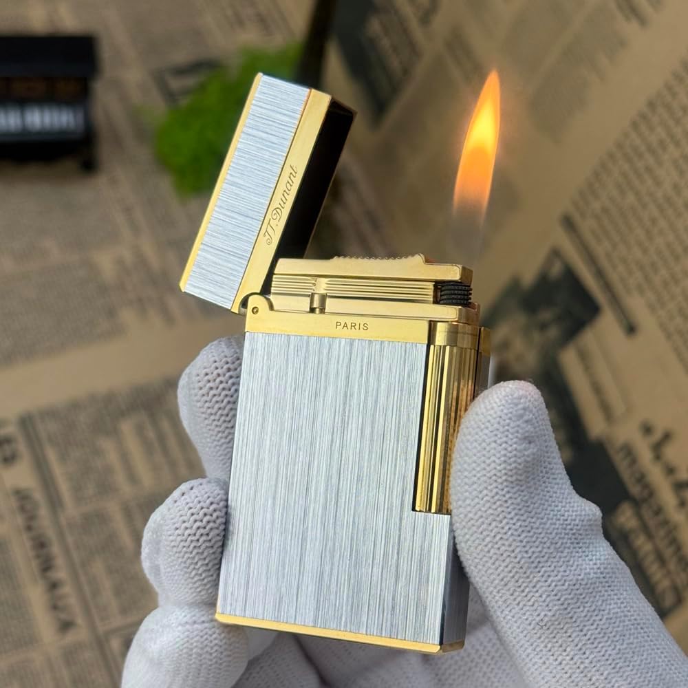 Classic Brushed Silver Gold Lighter, Ligne 2 Lighters, Clear Sound, Inflatable and Adjustable, Soft Flame, Gift for Men Boyfriend Husband Father