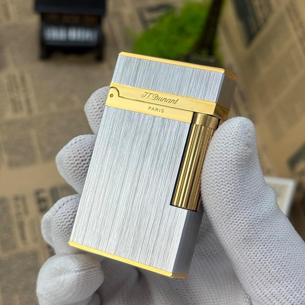 Classic Brushed Silver Gold Lighter, Ligne 2 Lighters, Clear Sound, Inflatable and Adjustable, Soft Flame, Gift for Men Boyfriend Husband Father