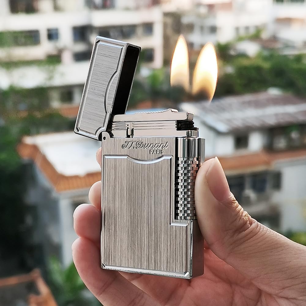 Classic Brushed Silver Lighter, Double Soft Flame, Clear Ding Sound, Collection Gift for Men Dad Boyfriend Husband Friend