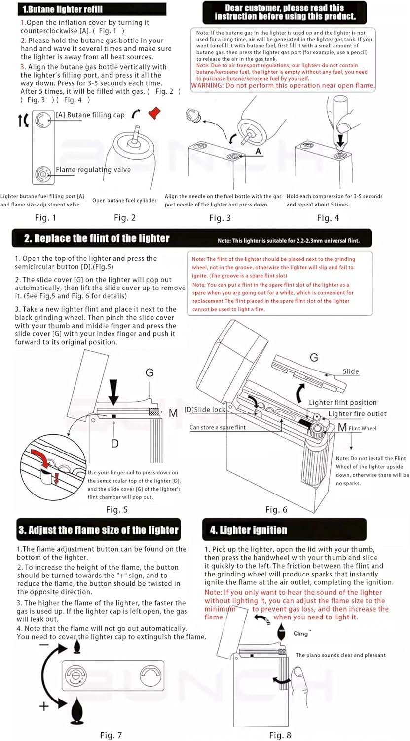 Classic Brass Lighter, Butane Hand Engraved Side Slide Lgnition Refillable Soft Flame Lighter for Men Dad Husband Collect,Gold